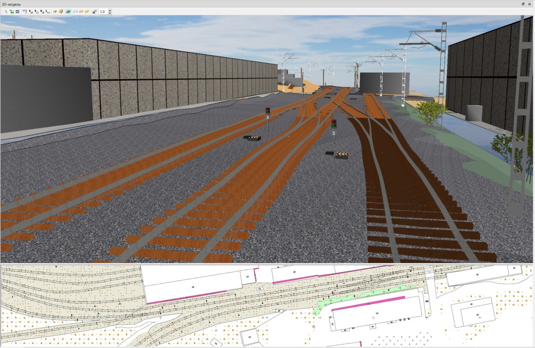 Изображение компьютерной модели железнодорожной инфраструктуры